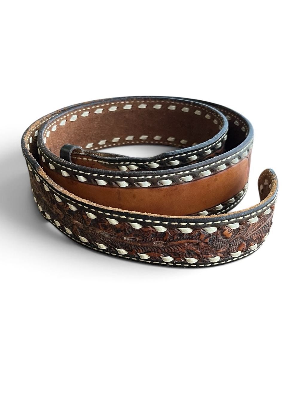 Vintage Schatzlein Saddle Shop Hand Tooled Leather Belt Strap Oak Leaf Acorn